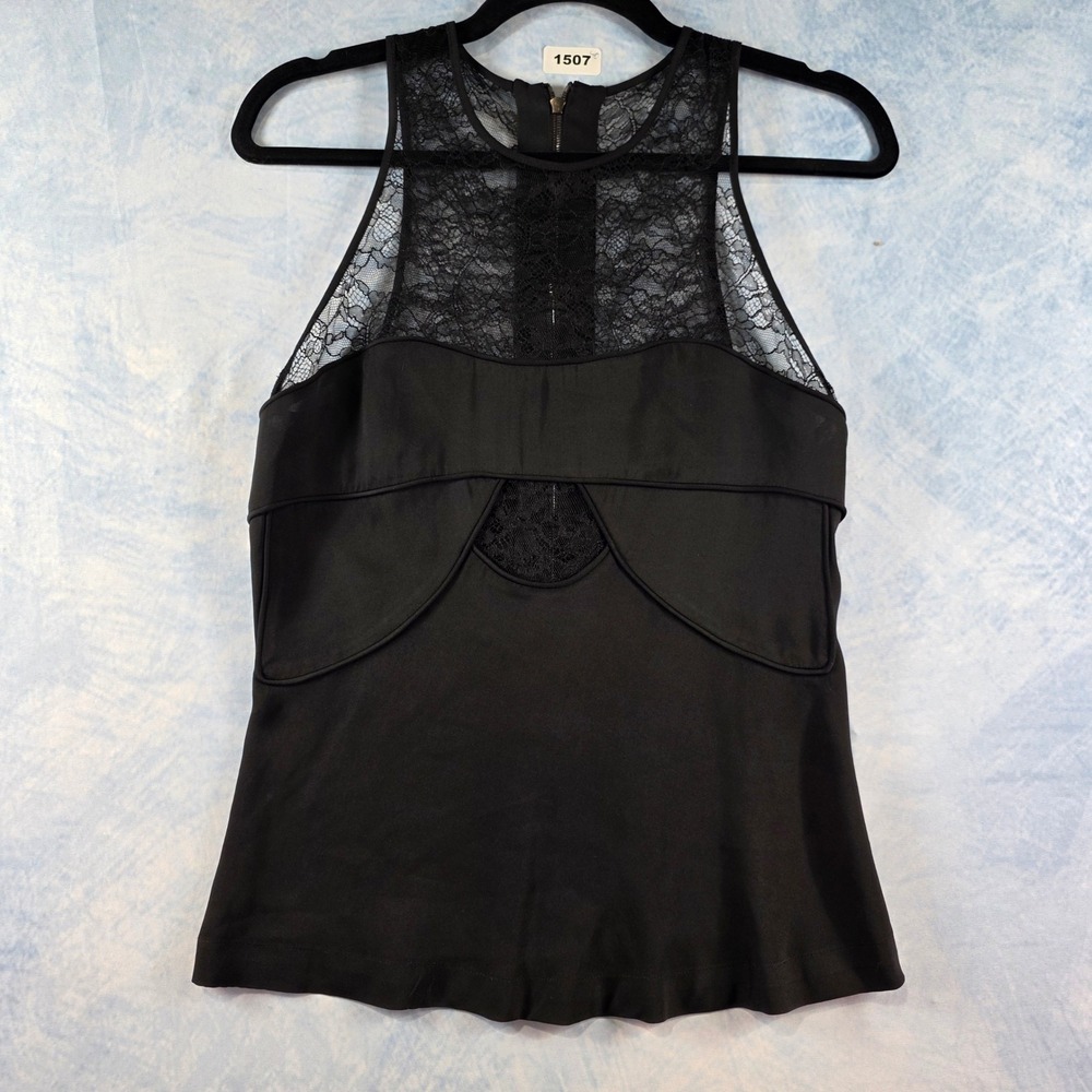 Robert Rodriguez Black Lace Yoke Sleeveless Top Full Zip Back‎ Size 2